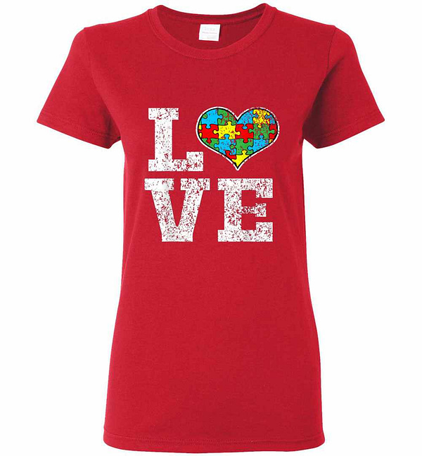 Inktee Store - Autism Awareness For Kids Mom Dad Love Heart Women'S T-Shirt Image
