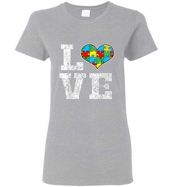 Inktee Store - Autism Awareness For Kids Mom Dad Love Heart Women'S T-Shirt Image