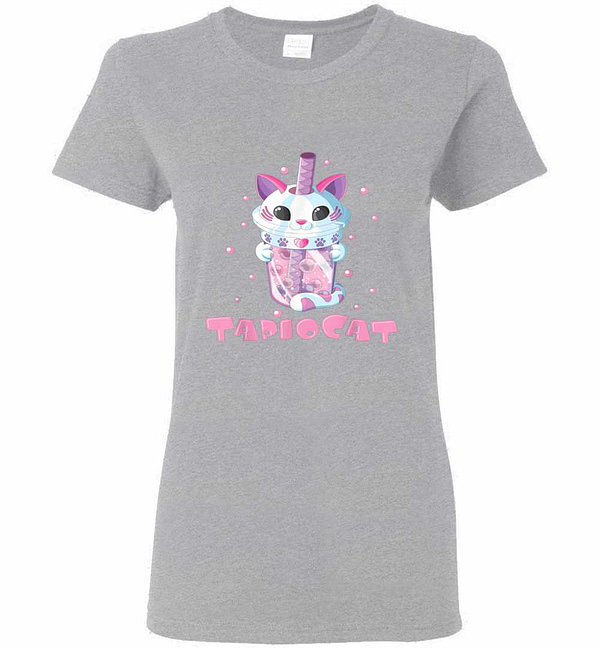 Inktee Store - Bubble Tea For Girls With Cute Cat Face Cup Tapiocat Women'S T-Shirt Image