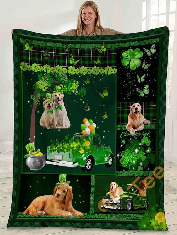 Golden Retriever Dog Irish Shamrock St. Patrick's Day Ultra Soft Cozy Plush Fleece Blanket