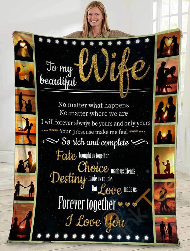 To My Beautiful Wife No Matter What Happens Husband And Wife Sunset Ultra Soft Cozy Plush Fleece Blanket