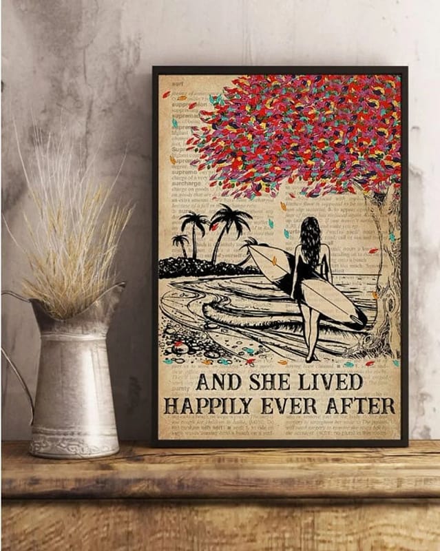 Dictionary Lived Happily Surfing Vertical Unframed / Wrapped Canvas Wall Decor Poster