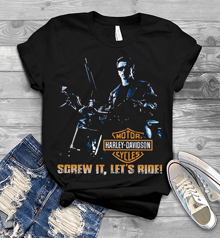 Arnold Schwarzenegger Terminator Motorcycle Harley-davidson Screw It Lets Ride Mens T-shirt