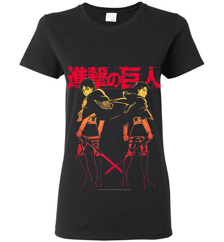 Attack On Titan Levi Eren Gradient With Japanese Logo Women T-shirt