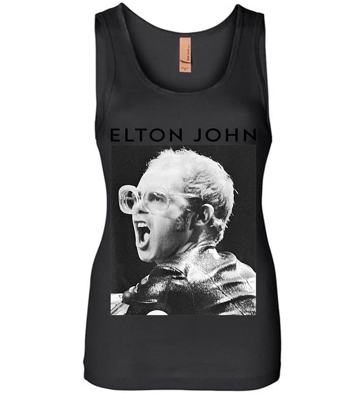 Elton John Official Black & White Photo Womens Jersey Tank Top