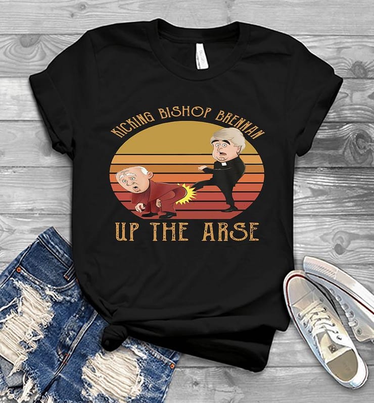 Father Ted Kicking Bishop Brennan Up The Arse Vintage Mens T-shirt