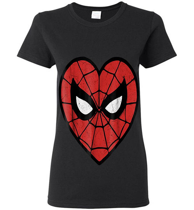 Marvel Spider-man Face Mask Valentine's Heart Logo Womens T-shirt