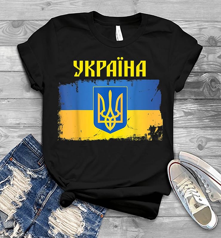 Ukraine Flag Trident Cyrillic Font Patriotic Gift Ukrainians Men T-shirt