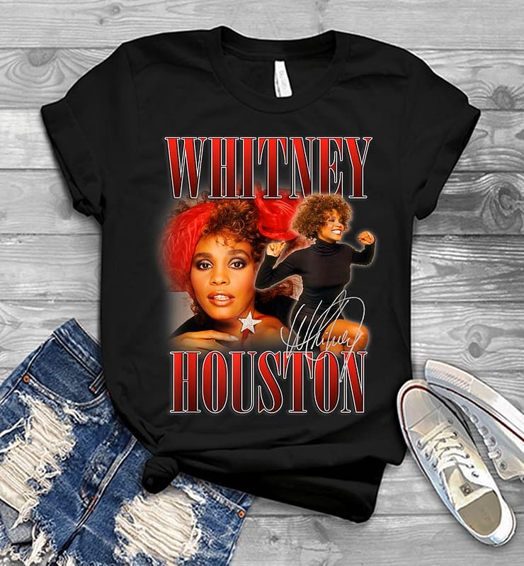 Whitney Houston Official 90's Red Retro Homage Mens T-shirt