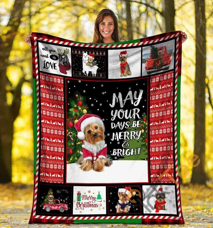 Christmas Yorkie Yorkshire Terrier Dog May Your Days Be Merry And Bright Xmas Ultra Soft Cozy Plush Fleece Blanket