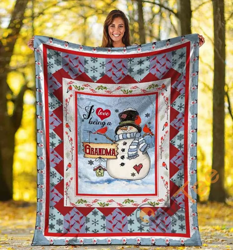 I Love Being A Grandma Snowman Red Cardinal Bird Ultra Soft Cozy Plush Fleece Blanket