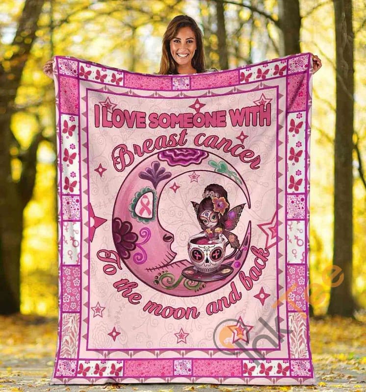 I Love Someone With Breast Cancer Awareness Fairy Sugar Skull Butterfly Ultra Soft Cozy Plush Fleece Blanket