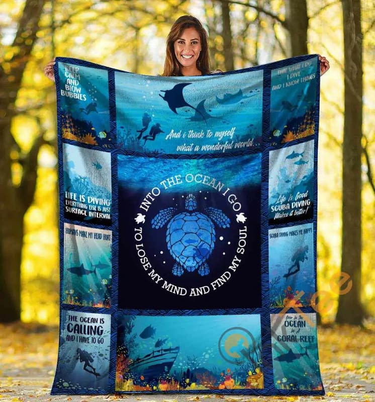 Sea Turtle And Into The Ocean I Go To Lose My Mind Find My Soul Ultra Soft Cozy Plush Fleece Blanket