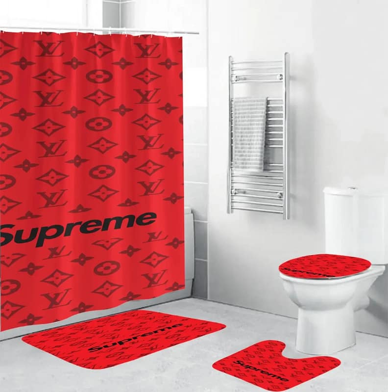 Louis Vuitton Supreme Logo Limited Luxury Brand Red Bathroom Sets
