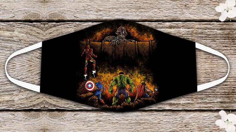 Attack On Titan Titan Crossover Marvel Ultron Iron Man Hulk Captain America Mashup No147 Face Mask