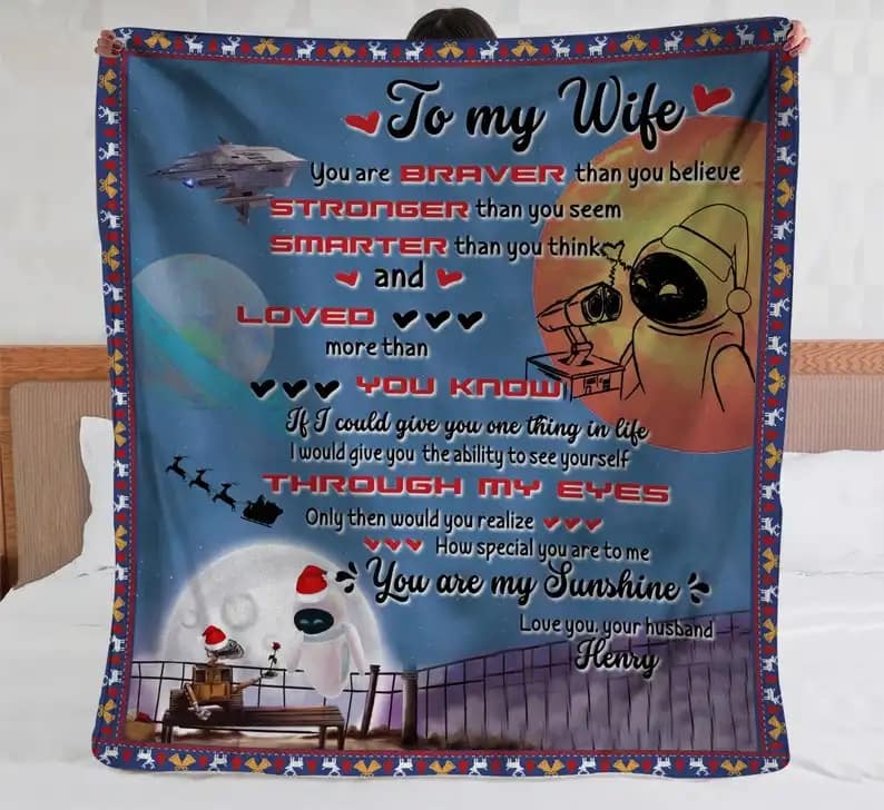 Amazon Personalized To My Wife Wall-e And Eve Bedding Decor Sofa Fleece Blanket