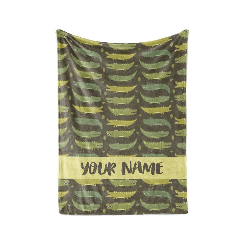 Green Alligator - Personalized Custom Fleece And Sherpa Blankets With Your Child's Name Fleece Blanket