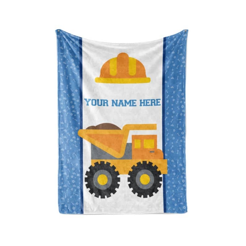 Kids Construction Vehicles - Personalized Custom Fleece And Sherpa Blankets With Your Child's Name Fleece Blanket