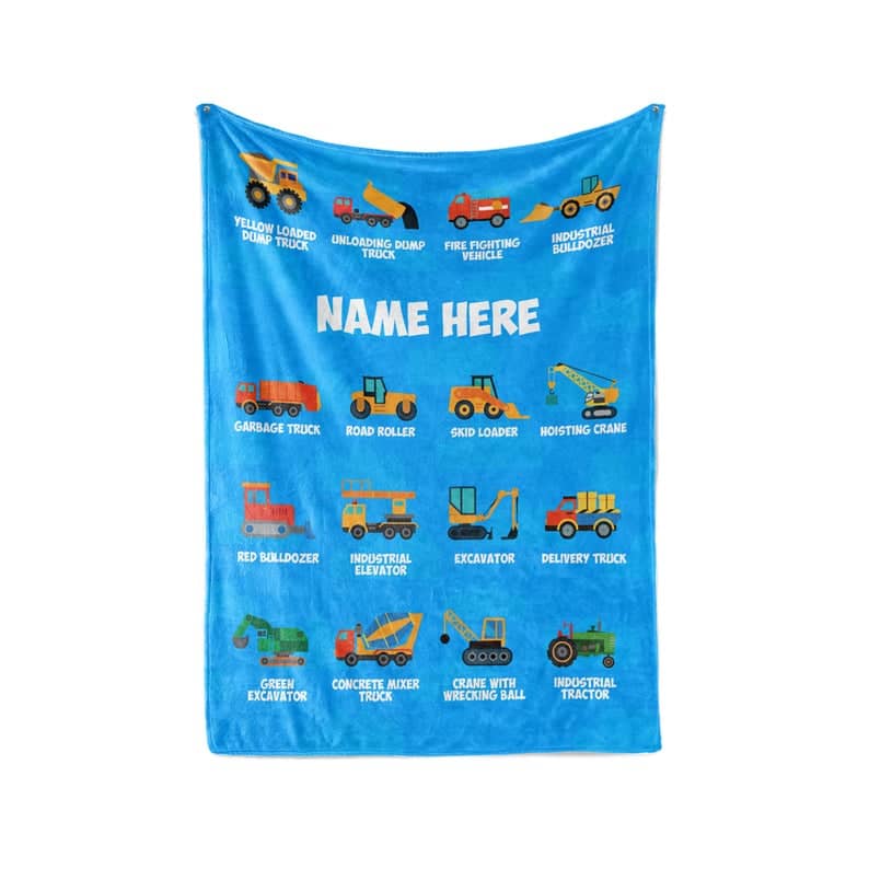 Kids Work Vehicles - Personalized Custom Fleece And Sherpa Blankets With Your Child's Name Fleece Blanket