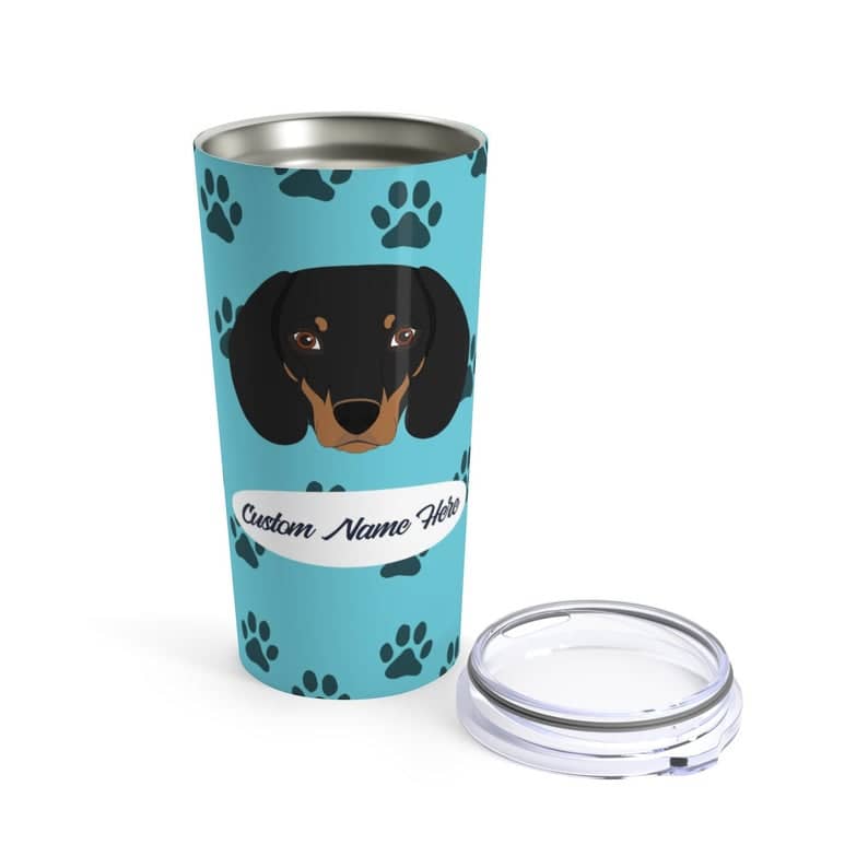 Love My Dachshund - Personalized Custom  Travel Mug For Hot Coffee Cold Drinks - 20oz With Lid Dishwasher Safe Stainless Steel Tumbler