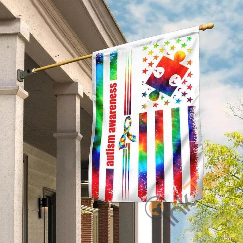 Autism Awareness Tie Dye Puzzle Ribbon Love Multi-color Pieces Outdoor Decor House Flag