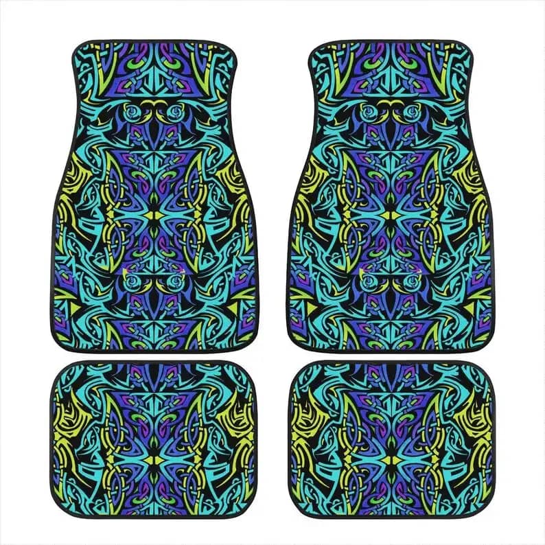 Blue And Yellow Shamanic Psychedelic Decor Car Floor Mats