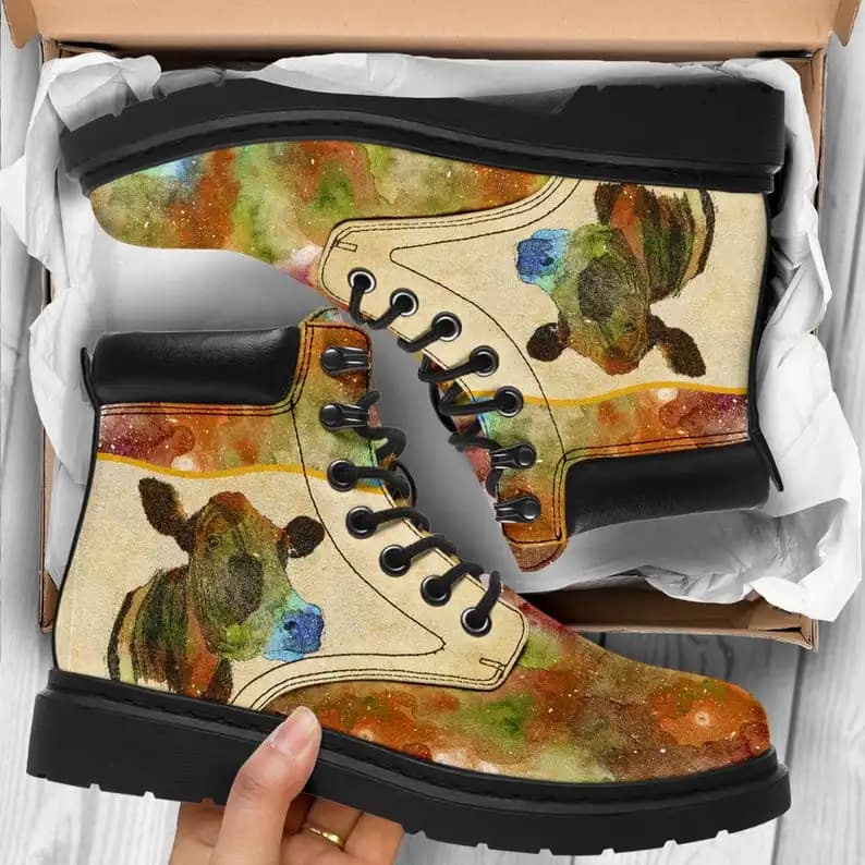 Custom Vintage Boots Cow Watercolor Style All Season Boot