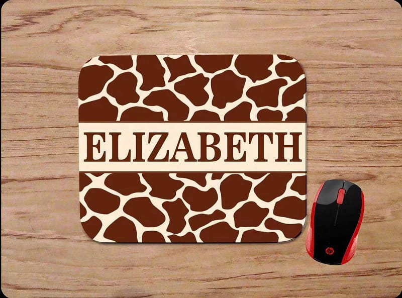 Giraffe Print With Name Mouse Pads