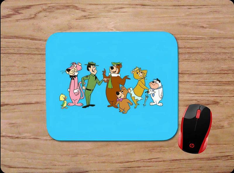 Yogi Bear Classic Cartoon Character Collage Blue Mouse Pads
