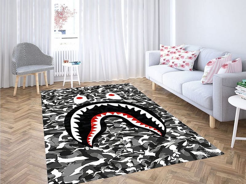 Bape Shark Black Army Pattern Living Room Modern Carpet Rug