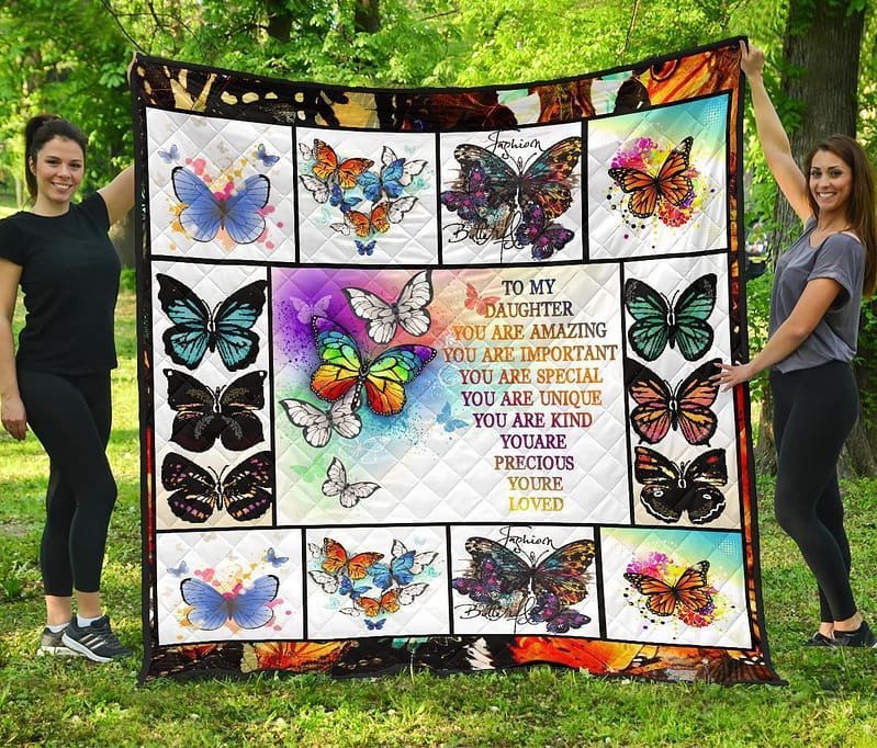 To My Daughter Butterfly Gift From Dad Mom Quilt