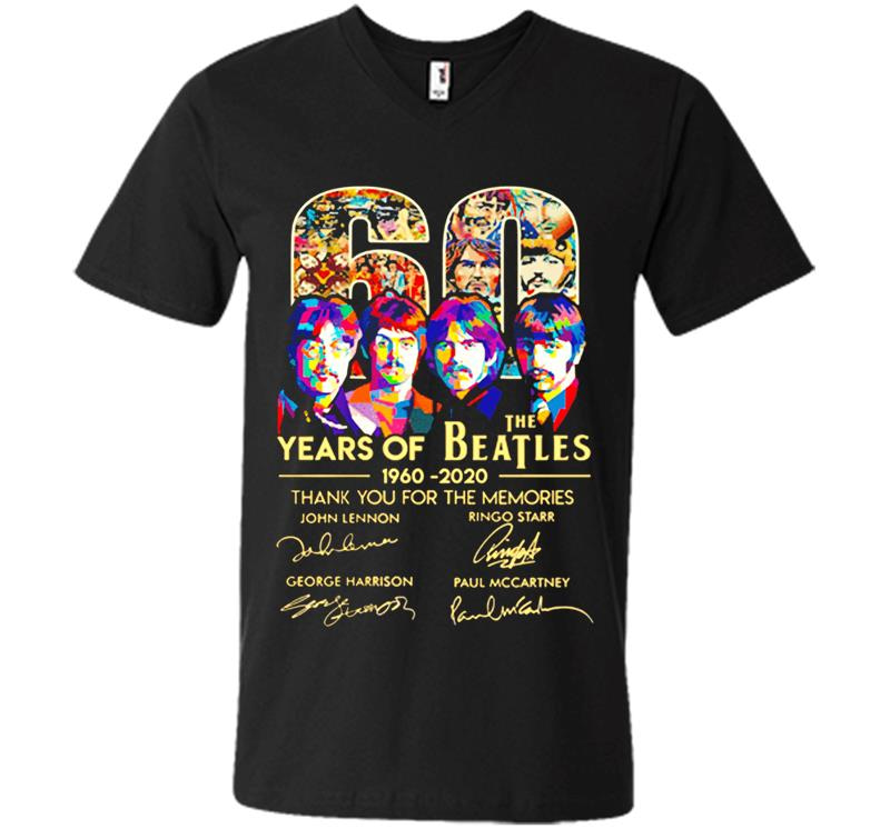 60 Years Of The Beatles Rock Band 1960-2020 Thank You For The Memories Signature V-neck T-shirt