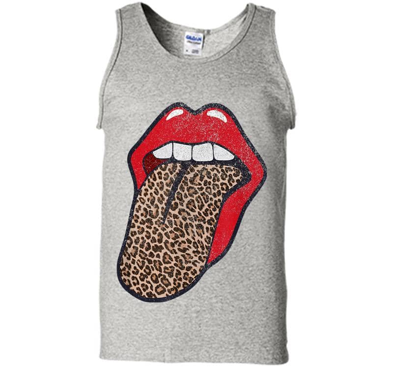 Cute Cheetah Print Trendy Distressed Red Lips Leopard Tongue Mens Tank Top