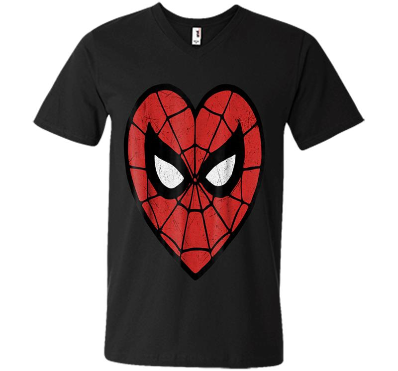 Marvel Spider-man Face Mask Valentine's Heart Logo V-neck T-shirt
