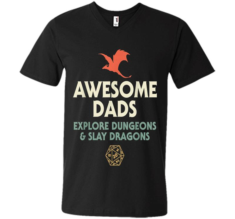 Mens Awesome Dads Explore Dungeons And Slay Dragons V-neck T-shirt