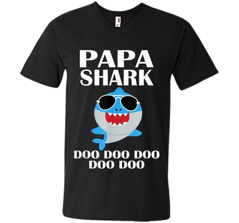 Papa Shark Doo Doo Doo Funny Papa Valentines Day V-neck T-shirt