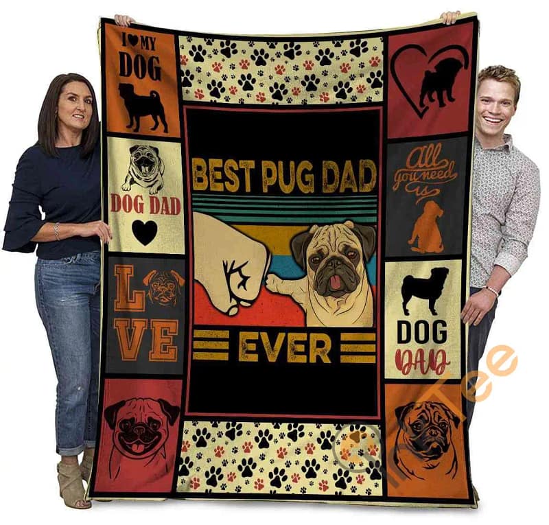 Best Pug Dad Ever Pug Dog Paw Bump Fit Ultra Soft Cozy Plush Fleece Blanket
