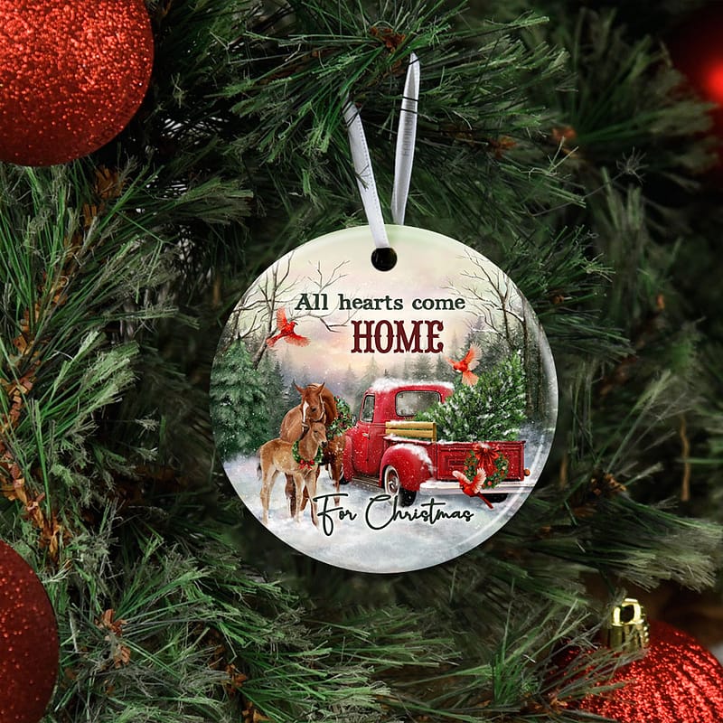 All Hearts Come Home For Christmas Horse Ceramic Circle Ornament Personalized Gifts