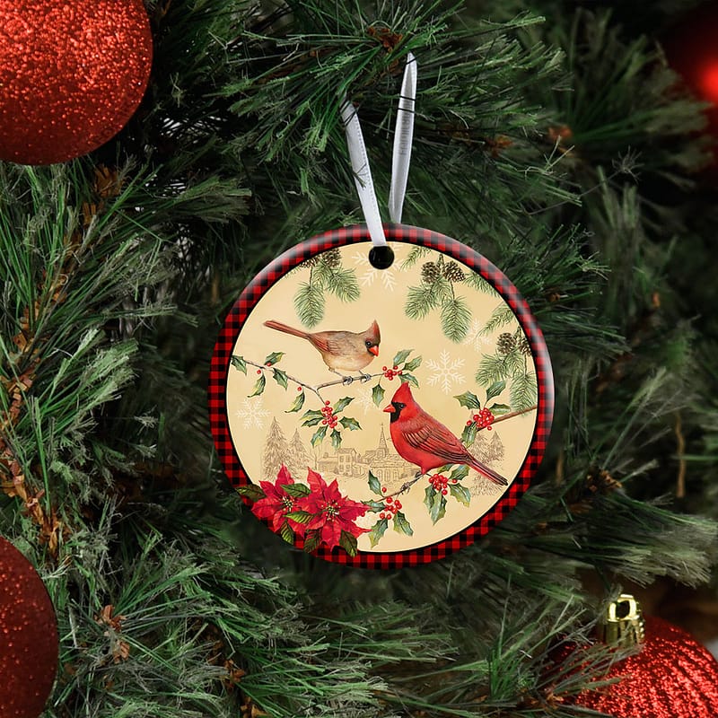Cardinal Ceramic Circle Ornament Personalized Gifts