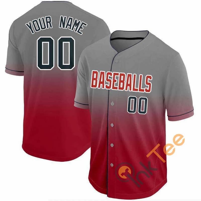 Custom Red Navy Gray Fade Baseball Jersey