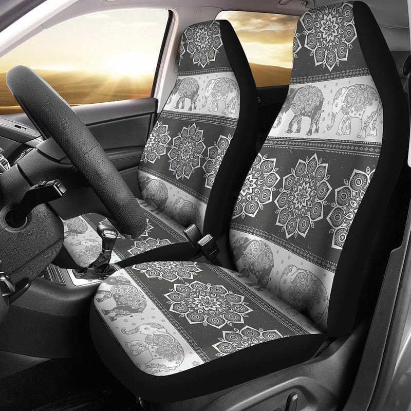 Flower Mandala Elephant Grey Car Seat Covers