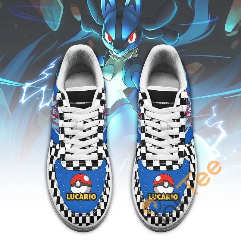 Poke Lucario Checkerboard Custom Pokemon Amazon Nike Air Force Shoes