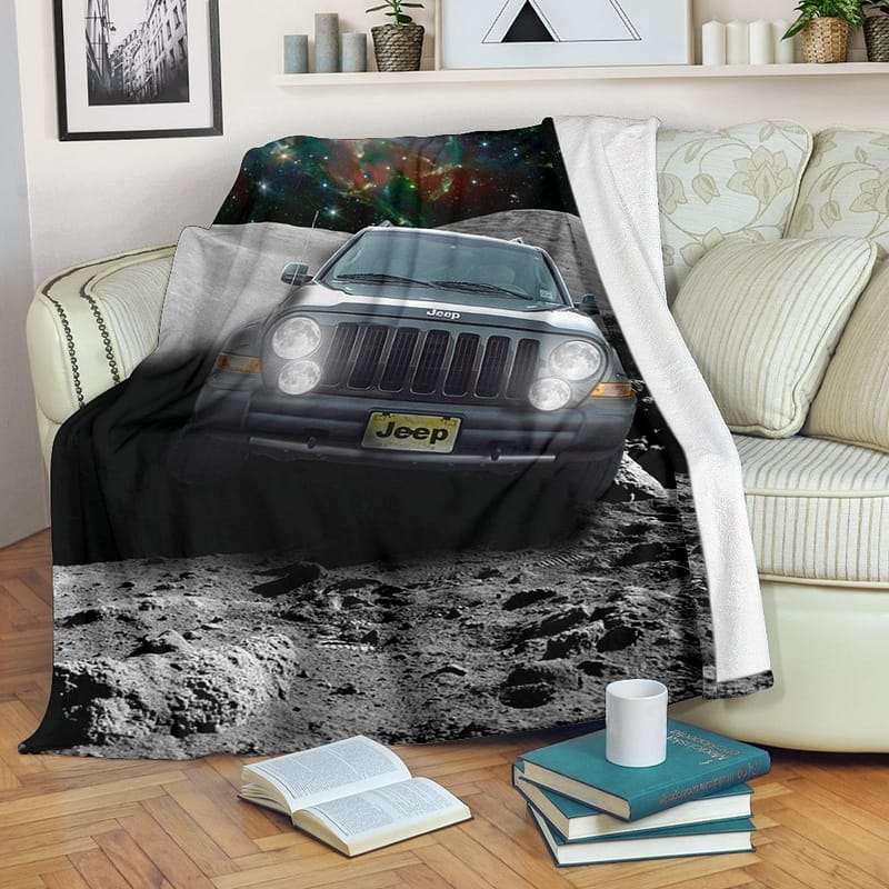 Amazon Best Seller Jeep Landing On Moon Funny Who Loves Jeep Fleece Blanket