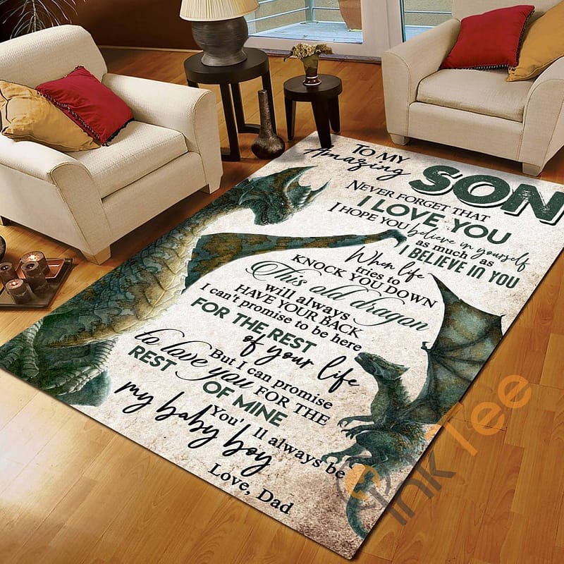 Cool Dragon Dad To Son You Alway Be My Baby Boy Bedroom Gift For Rug
