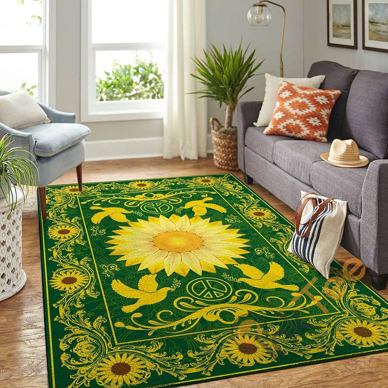 The Sunflowers And Golden Peace Sign Hippie Pattern Soft Livingroom Bedroom Carpet Highlight For Home Beautiful Rug