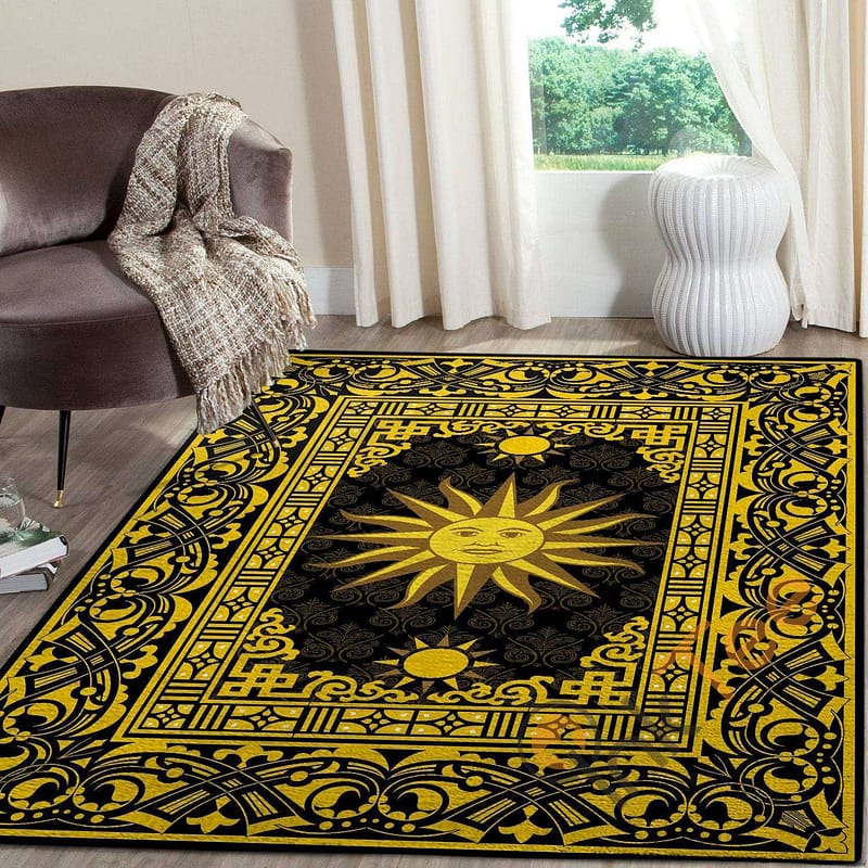 Wonderful Sun In Black&golden Royal Background Hippie Soft Living Room Bedroom Carpet Highlight For Home Beautiful Rug