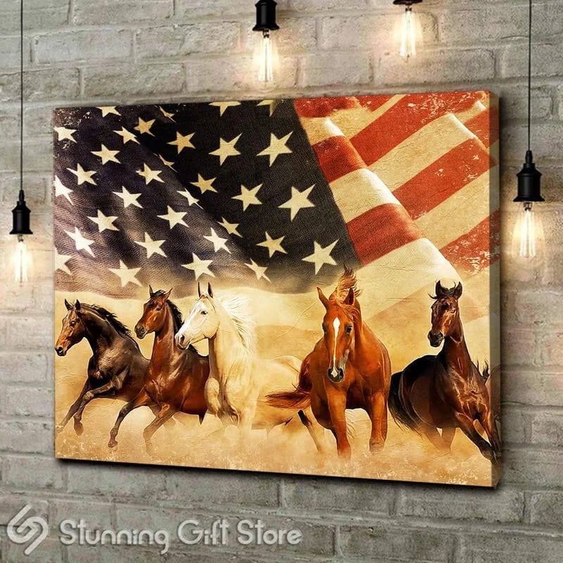 Horse America Flag Unframed / Wrapped Canvas Wall Decor Poster