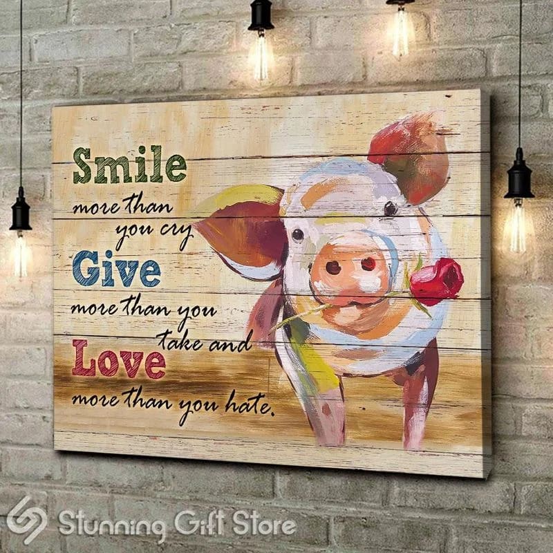 Pig Smile Give Love Farmer Unframed / Wrapped Canvas Wall Decor Poster