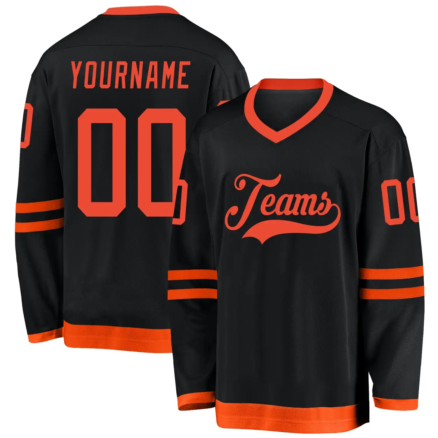 Stitched And Print Black Orange Hockey Jersey Custom