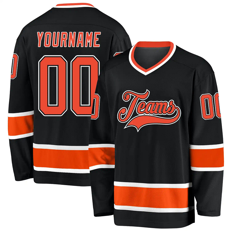 Stitched And Print Black Orange-white Hockey Jersey Custom